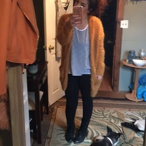 Oversized mustard carpet knit cardigan